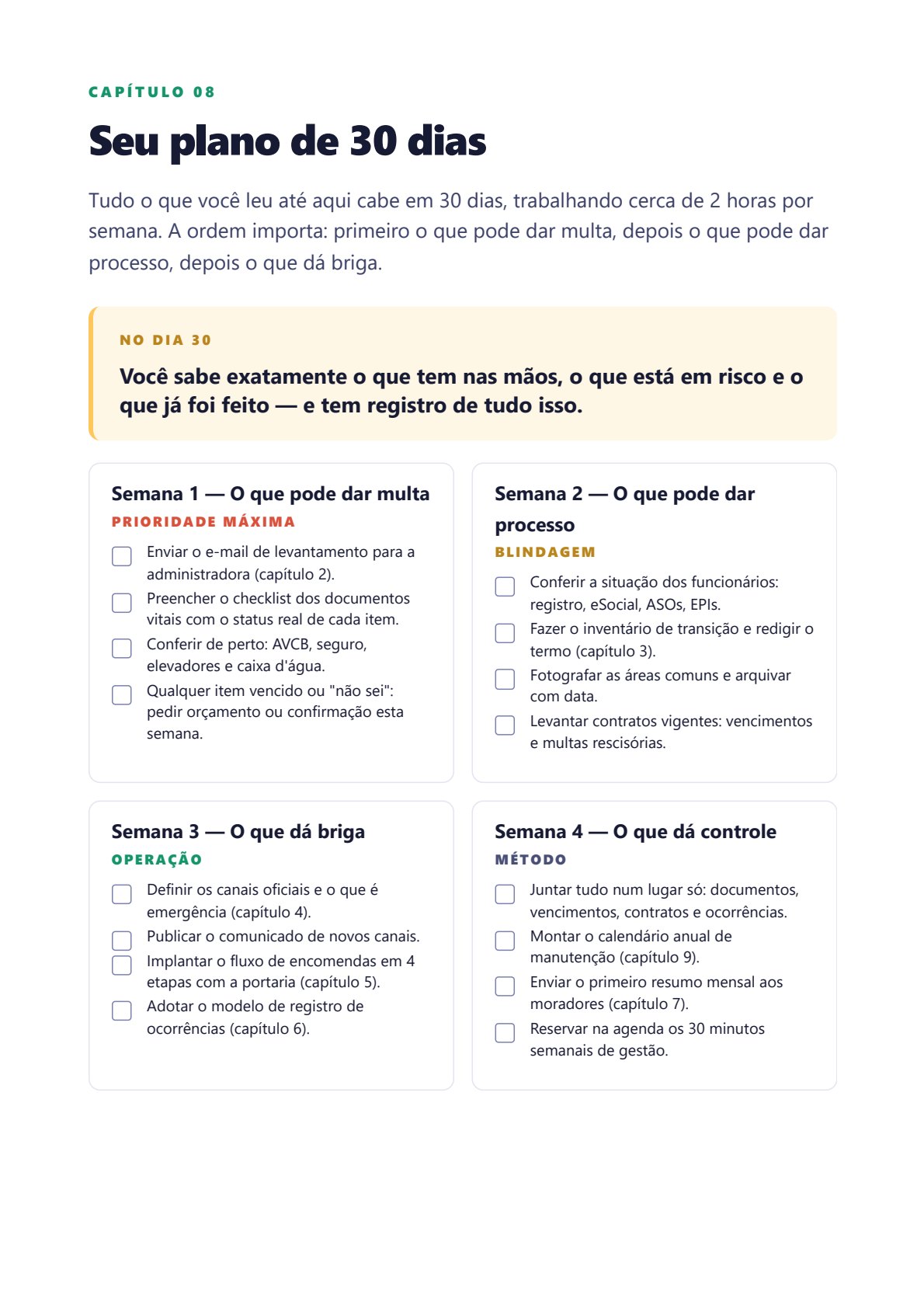 Rotina semanal e calendário de manutenção